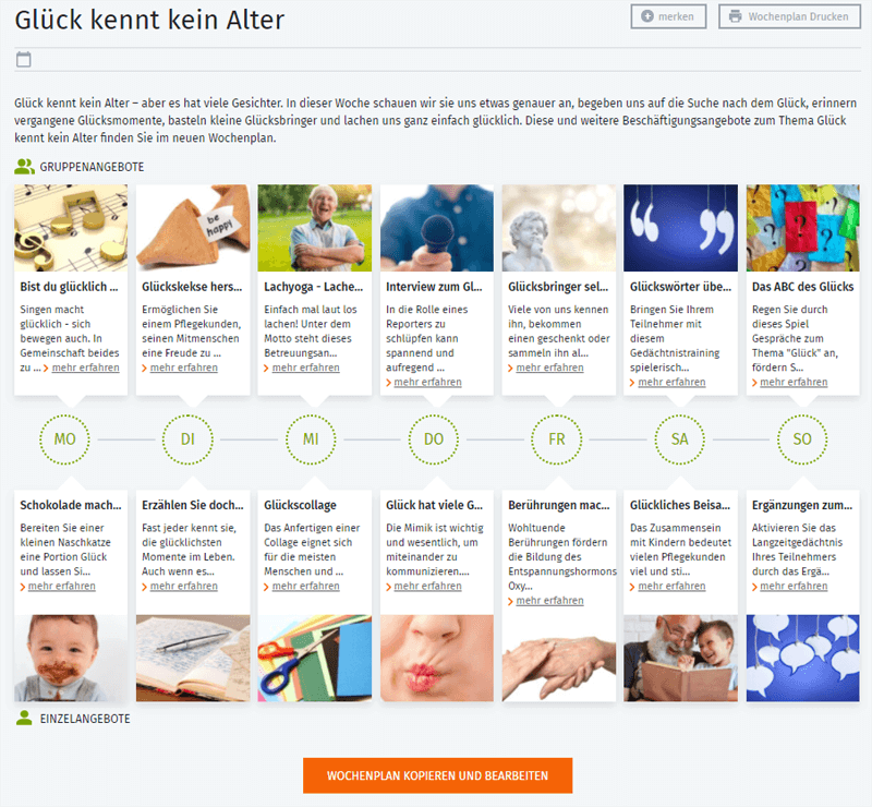 Wochenplan "Glück kennt kein Alter"