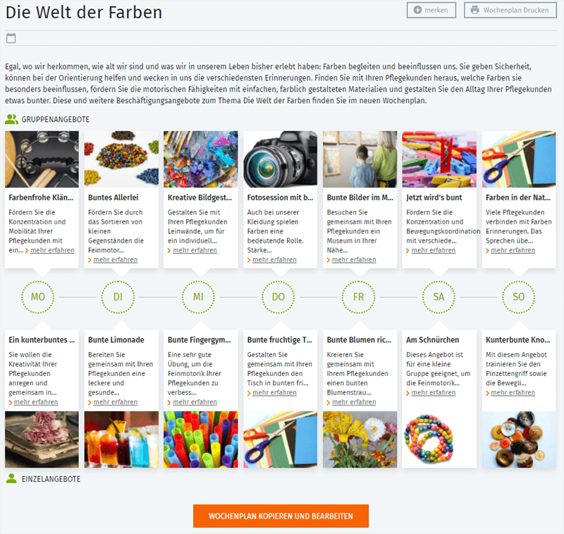 Wochenplan "Die Welt der Farben"